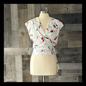 Vintage 80s wrap top medium retro abstract floral glamoratti festival boho MTV